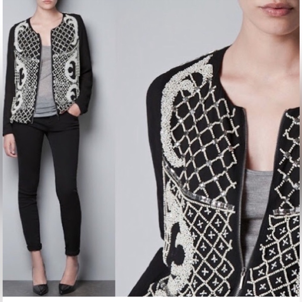 ZARA beaded jacket with zipper, Sz L.